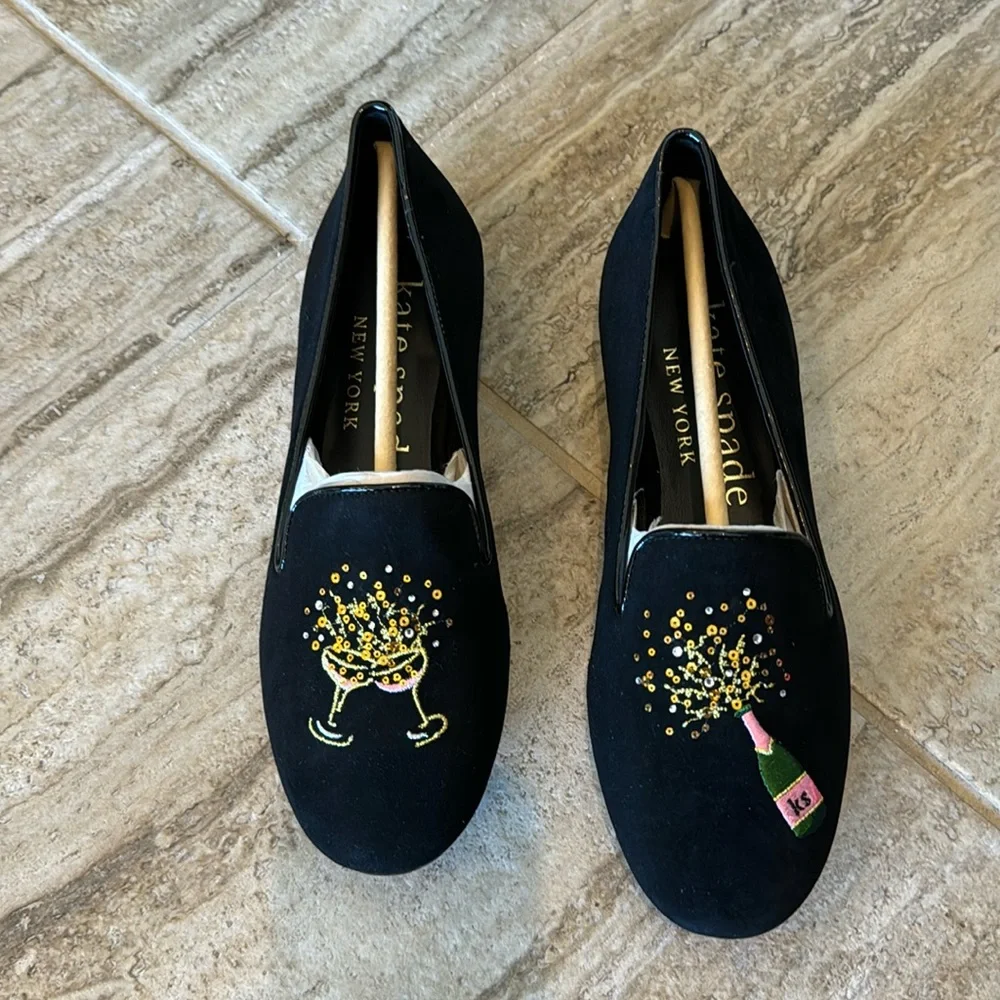 NWOB Kate Spade Lounge Fizzy Loafer Suede Embroidered Champagne Toast Size 7.5